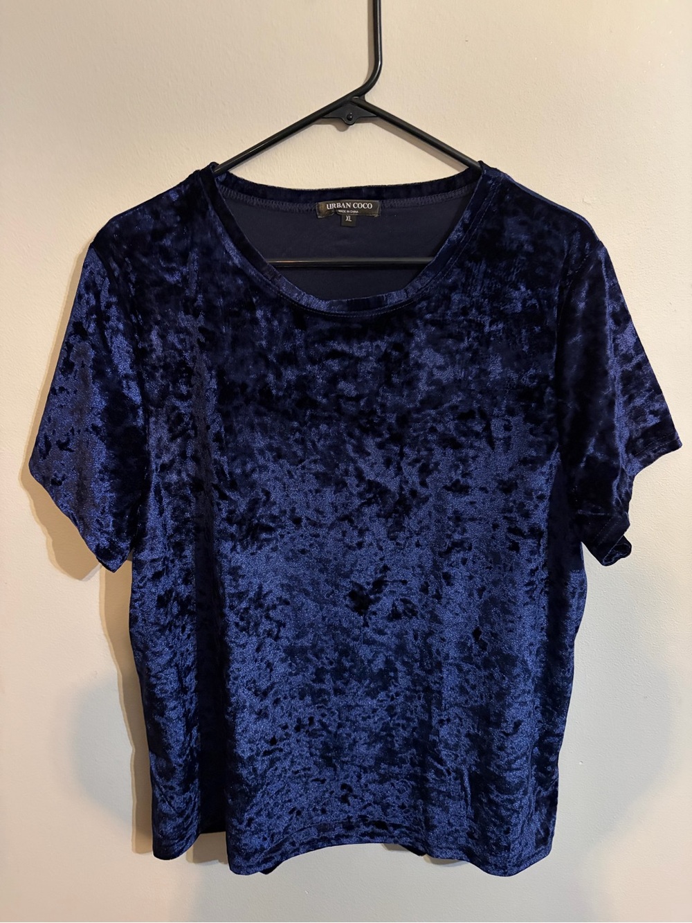Urban Coco Crushed Velvet Crewneck Tee - Deep Navy